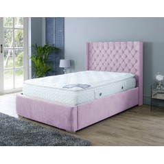 Nylasor Velvet Pink Buttoned Headboard 4ft6 Ottoman Double bed